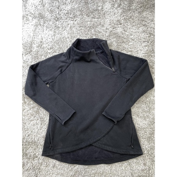 Athleta Pullover Womens Small Black Quarter Zip Fleece Lined Asym Hem Pockets - Picture 1 of 10